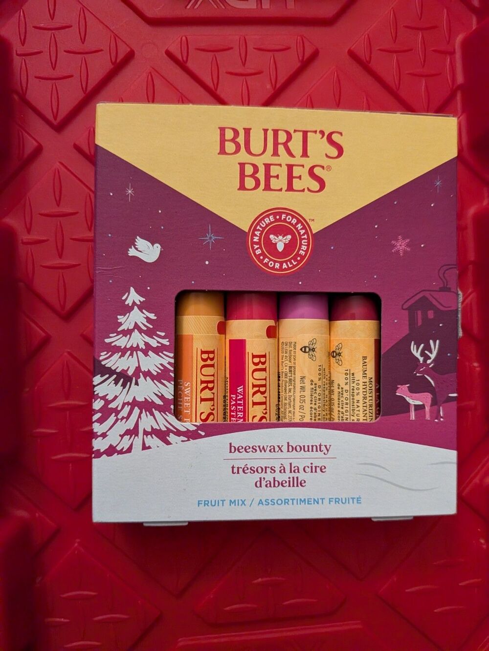 NIB Burt's Bees Beeswax Bounty Fruit Mi Beeswax 4 Pack Lip Balm Holiday Gift Set